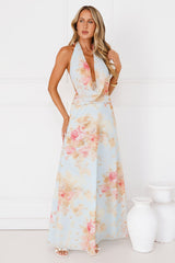 Dreamy Petals Halter Maxi Dress Blue