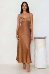 Empire Chic Satin Maxi Dress Chocolate