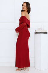 Softspell Off Shoulder Mesh Maxi Dress Burgundy
