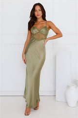Luxe Slip Satin Maxi Dress Olive