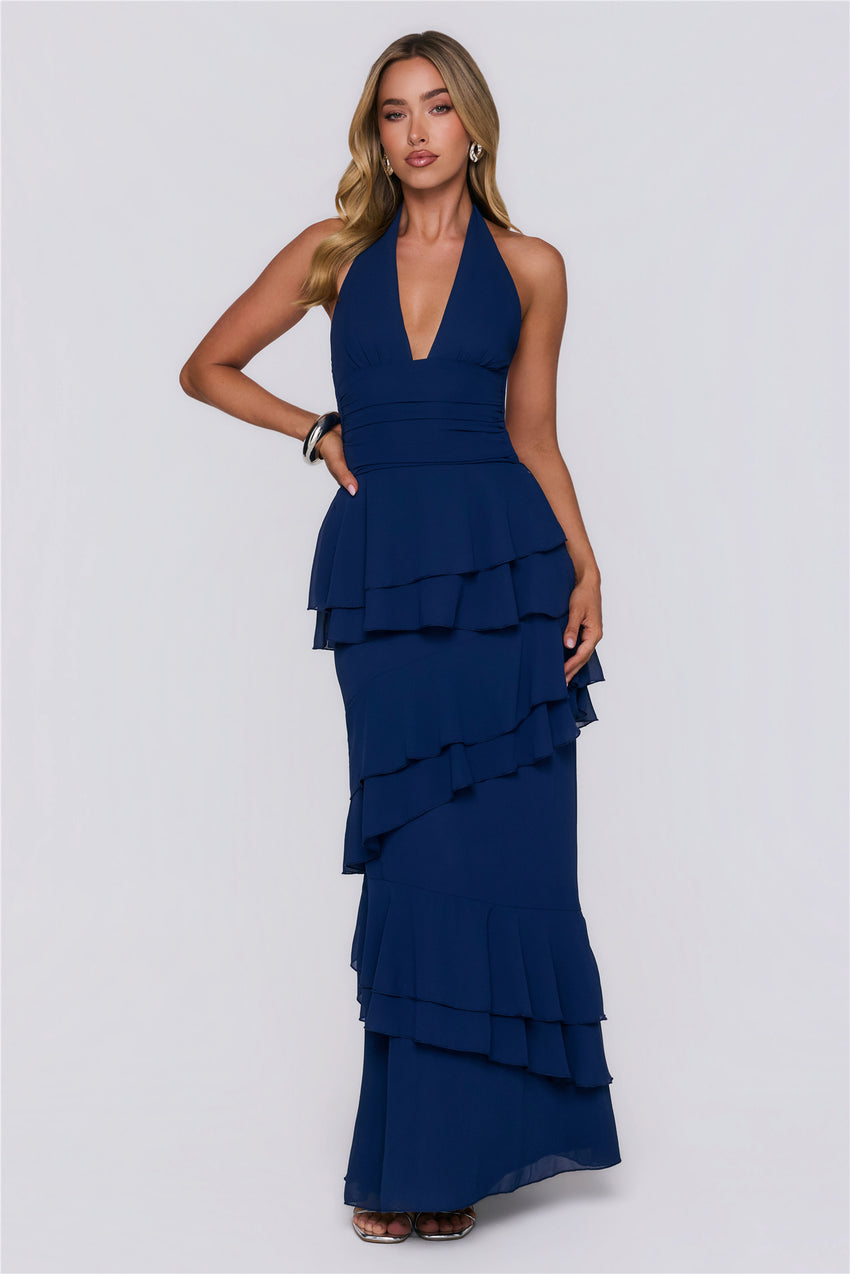 Power Glow Halter Maxi Dress Navy