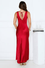 Crystal Luxe Satin Maxi Dress Red