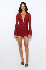 Secret Diary Mesh Mini Dress Wine