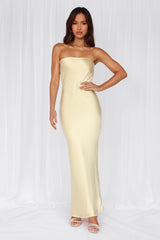 The Felicity Strapless Satin Maxi Dress Yellow