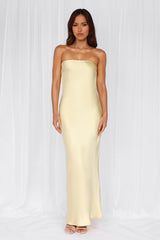 The Felicity Strapless Satin Maxi Dress Yellow